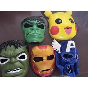 Lot 5 Superhero Masks Pikachu, Hulk Captain America, Ironman Kids Bundle Custome